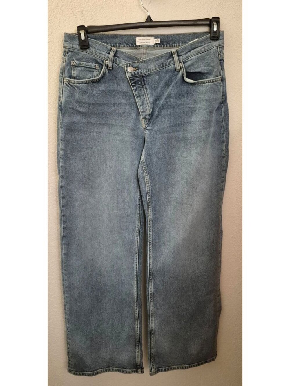 Stockholm Atelier Asymmetrical Close Wide Leg Medium Wash Jeans 32x32 NWT